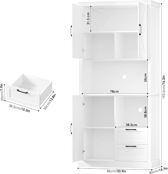 HOCSOK Kitchen Cupboard, Large Countertop with Cable Hole, 2 Smooth Drawers