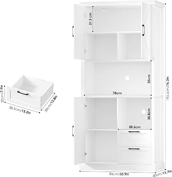HOCSOK Kitchen Cupboard, Large Countertop with Cable Hole, 2 Smooth Drawers