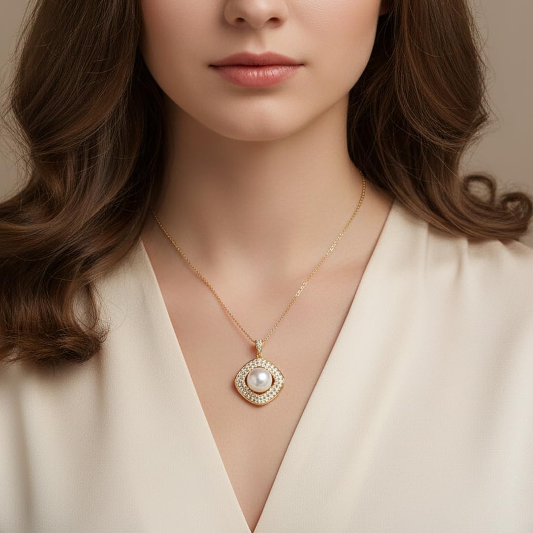 10mm Freshwater Cultured Pearl Pendant Necklace 925 Sterling Silver Jewelry, Anniversary Birthday Gifts for Women Mom Wife Girlfriend, 16-18 inch