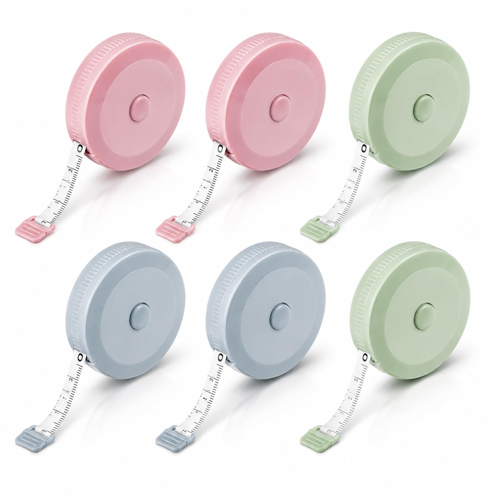 6 Pack Tape Measure Body, Retractable Sewing Measuring Tape 1.5m/60 Inch Dual Sided Soft Tailor Tape in Pink Grey Green for Body Measurement Sewing Knitting DIY Craft Home Use