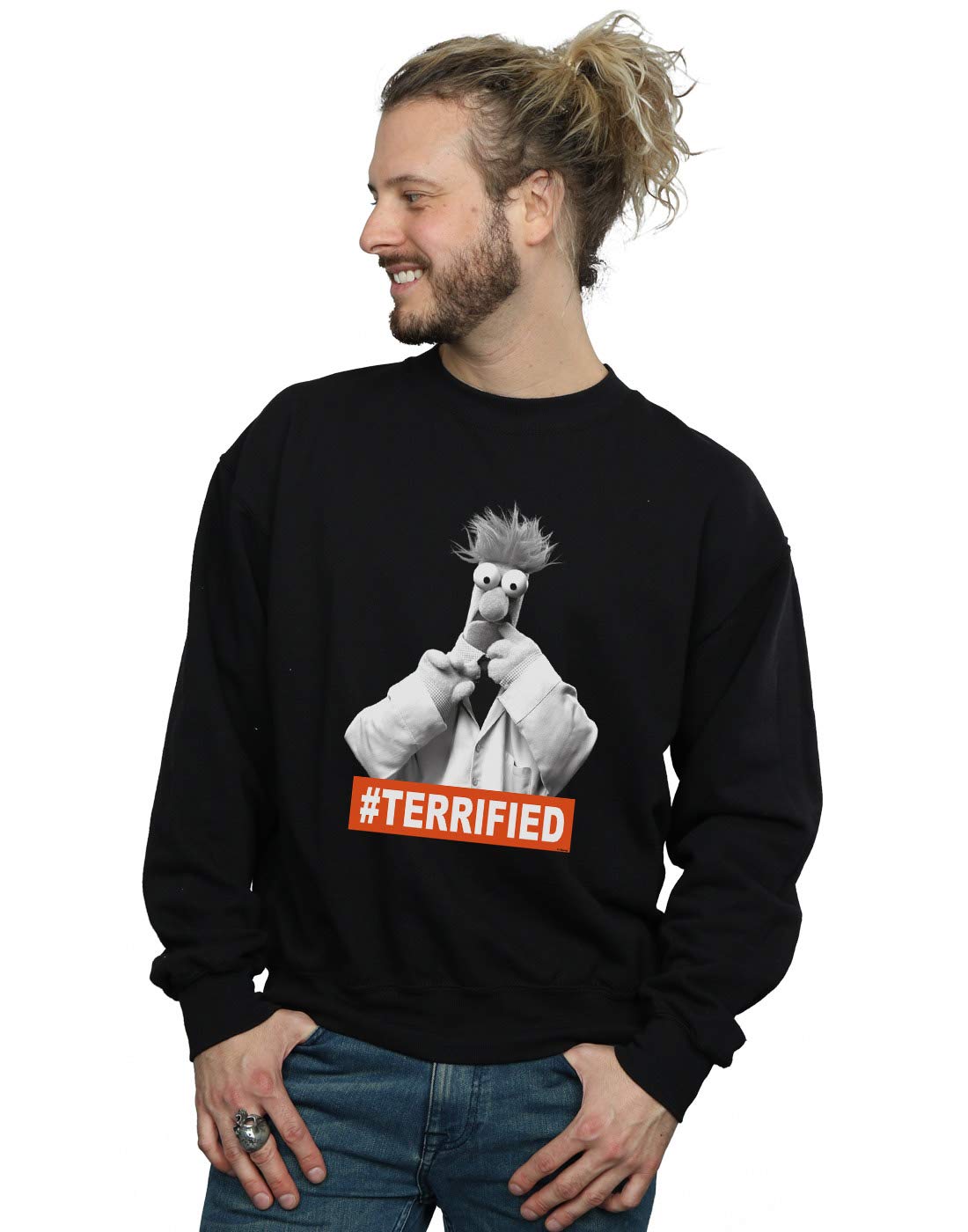 Disney Men's The Muppets Beaker Terrified Sweatshirt Black X-Large