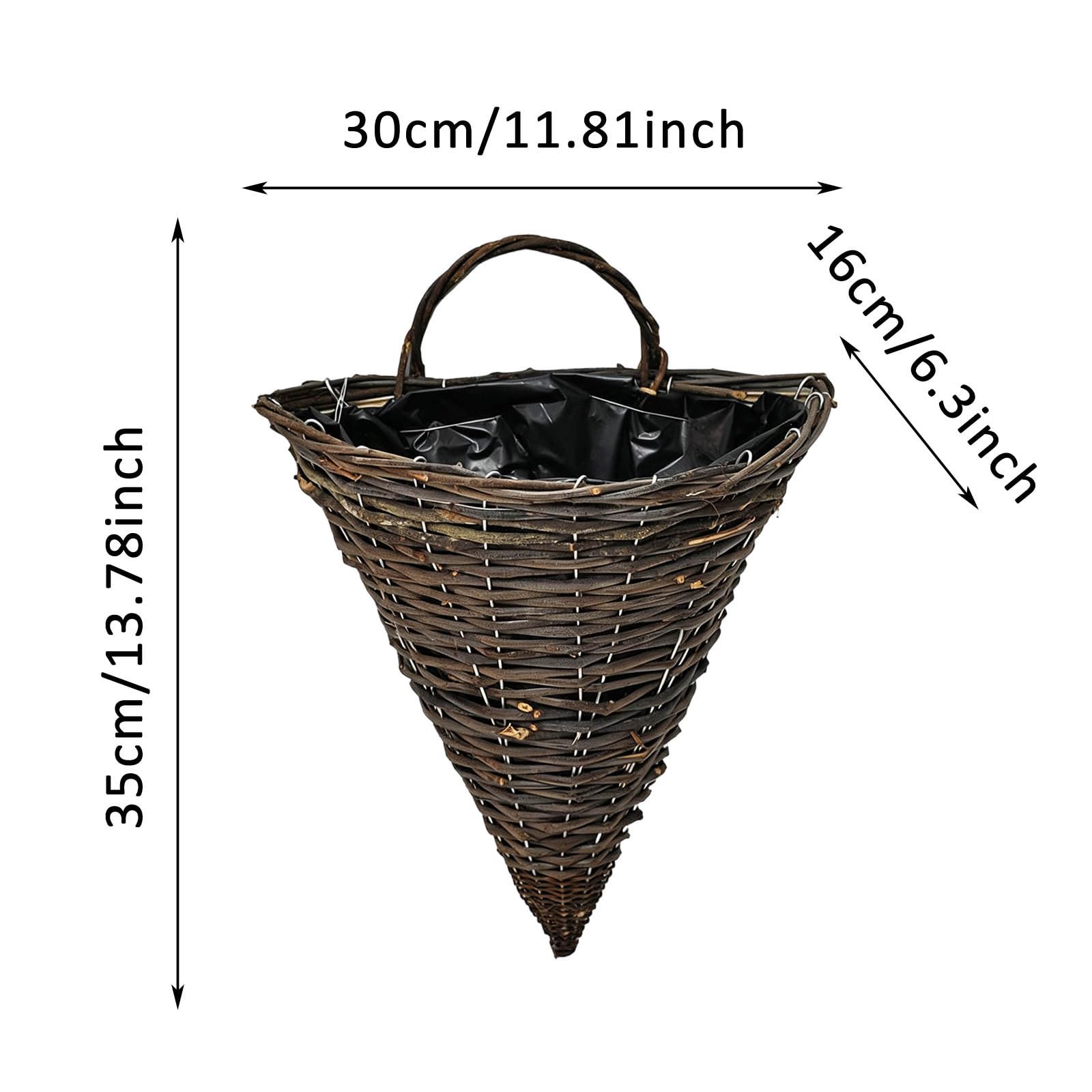 Fioriera sospesa da parete in rattan, conica, da appendere, semicircolare, per interni ed esterni, decorazione per fiori (marrone scuro, 35 x 30 cm, 2 pezzi)
