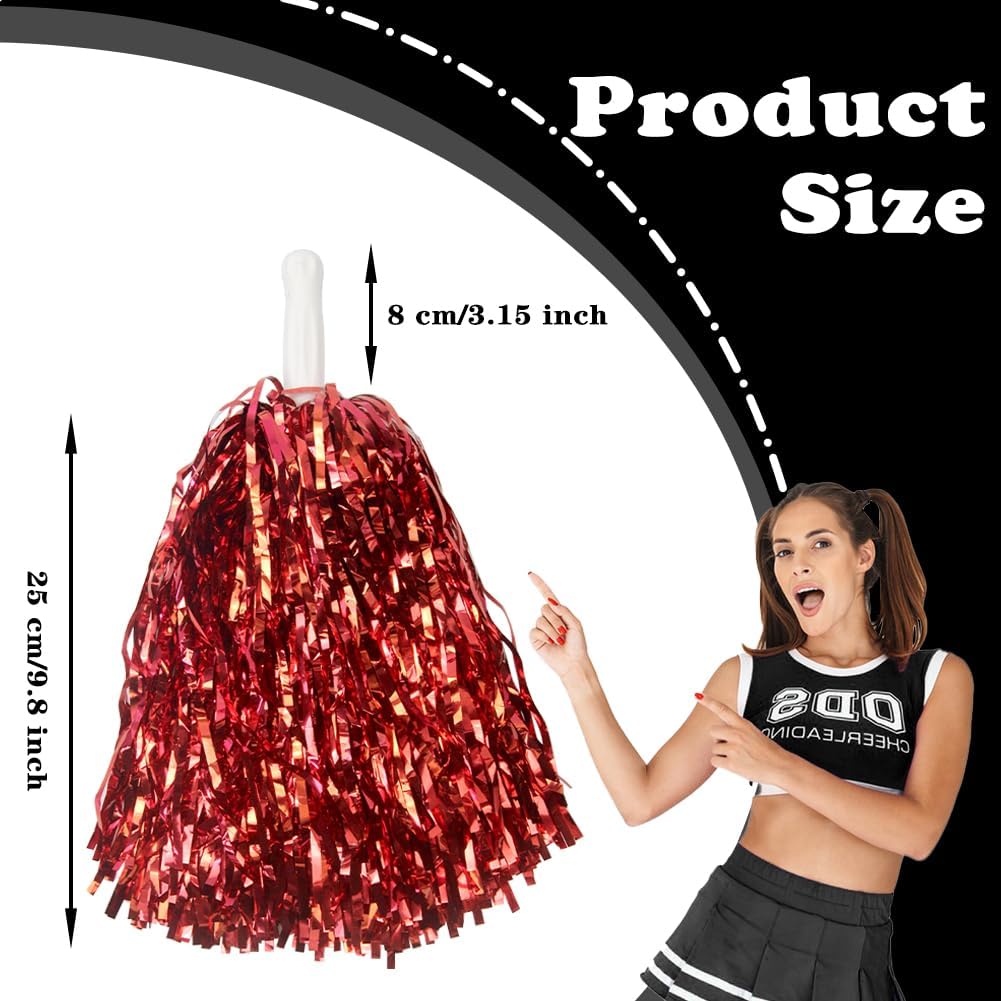 Lovecheer 24PCS Pom Poms Cheerleading Metallic Cheer Pom Poms with Handle Sports Team Spirit Cheering Squad for Kids Adults Party Gifts