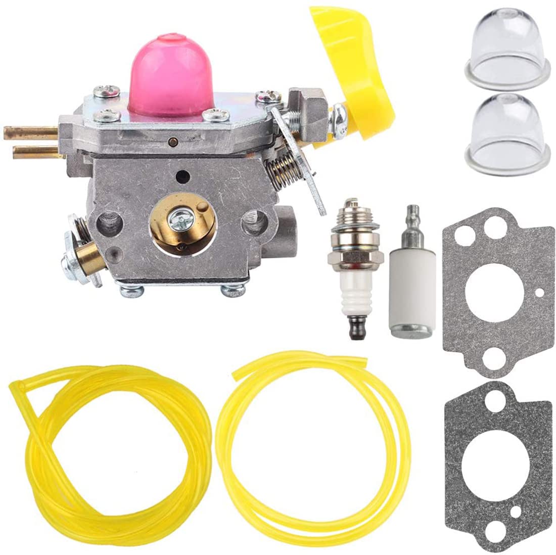 Accesorios Carburador 45180811 compatible con sopladoras de hojas Poulan BVM210VS SM210VS C1U-W45A Pro. Incluye filtro de línea de combustible y kit de cebador.(WHITE)
