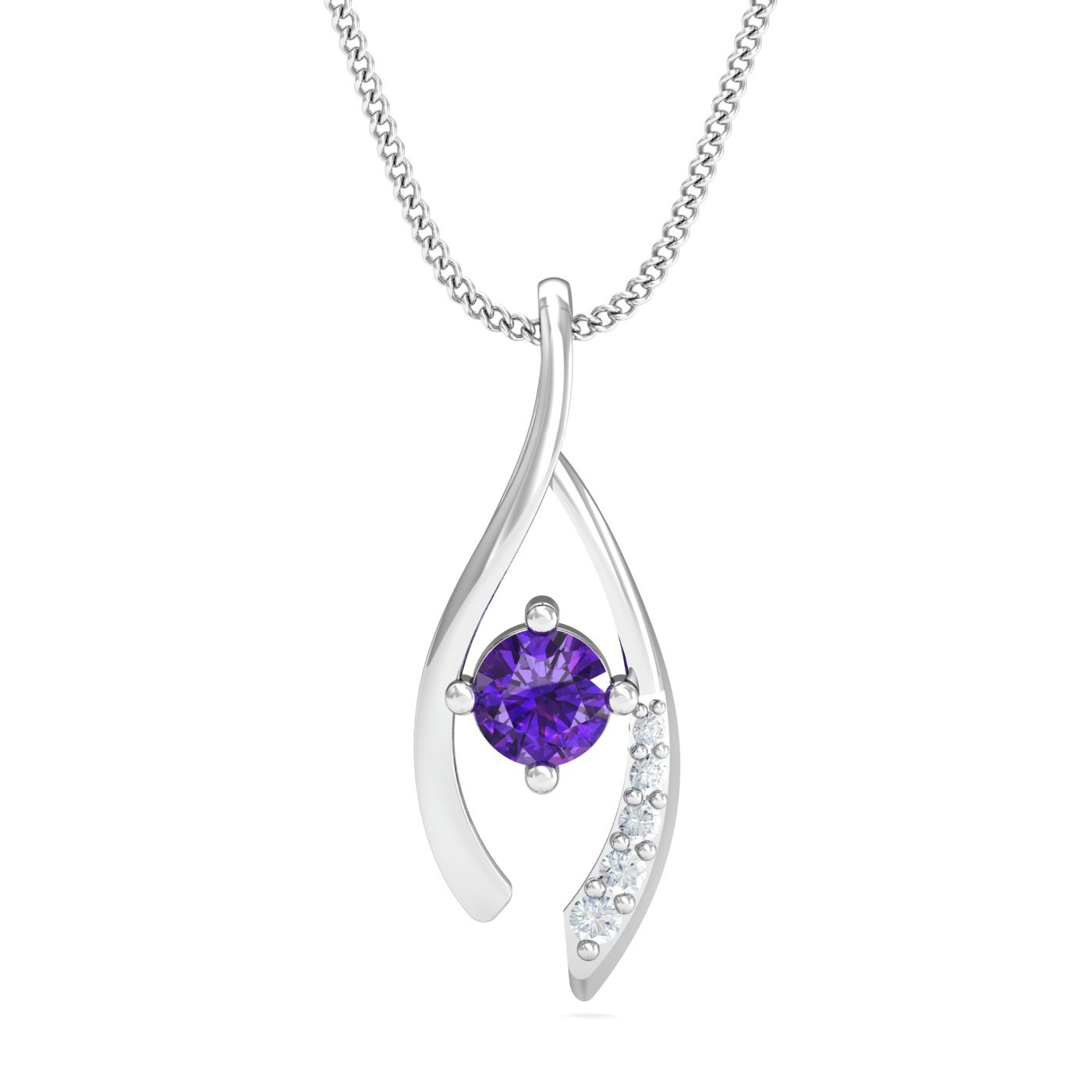 KuberBox 14KT White Gold Mirari Amethyst Pendant for Women