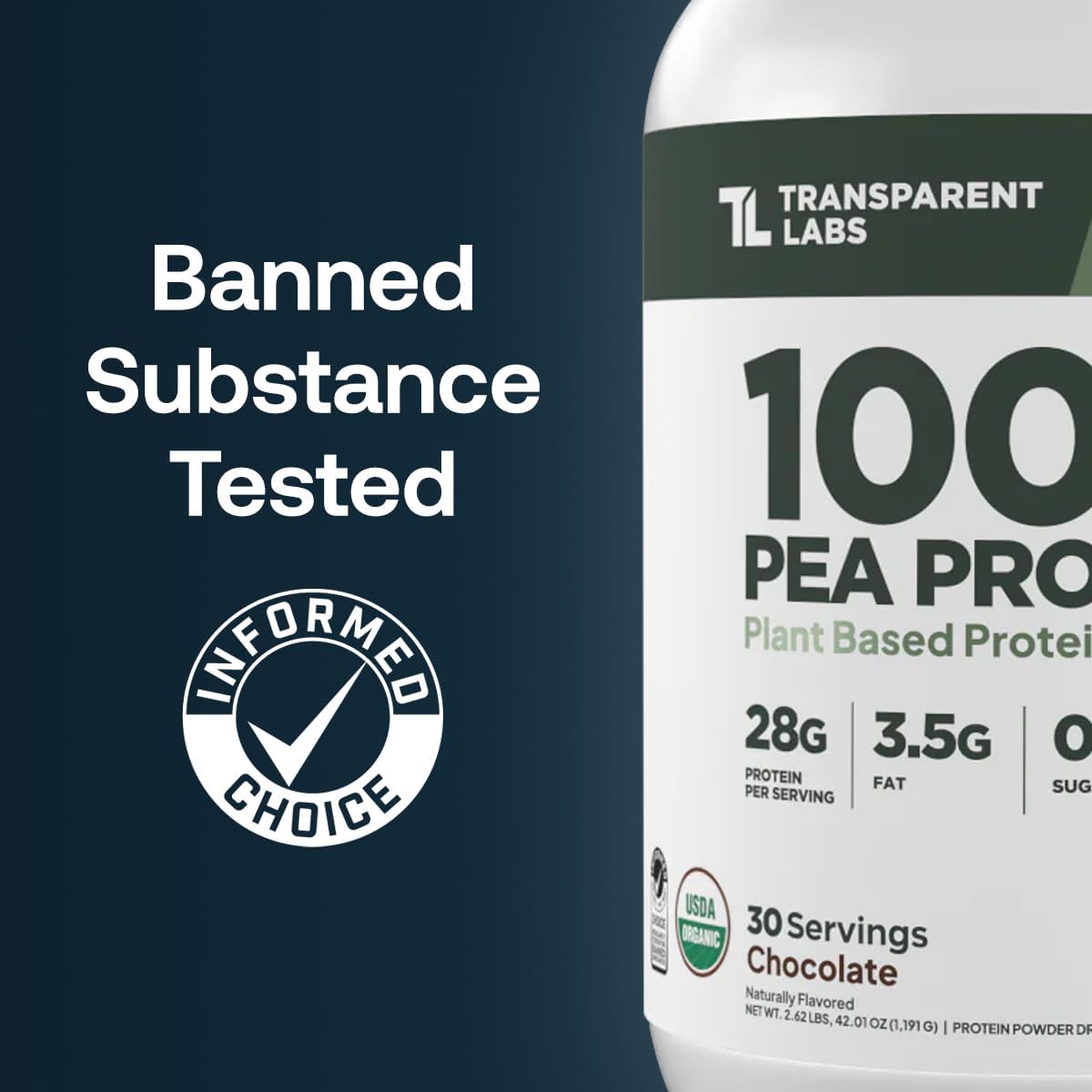 Transparent Labs 100% Pea Protein Powder - 28g Organic Plant Protein per Serving, Clean Pea Isolate Powder, USDA Organic, Vegan, Gluten-Free, Sugar-Free, Non-GMO - 30 Servings, Chocolate