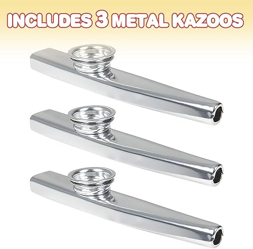 Miniatura 2 de ArtCreativity Kazoo de metal de 4.75 pulgadas – Juego de 3 – Divertido instrumento musical para niños y adultos – Juguetes musicales duraderos –