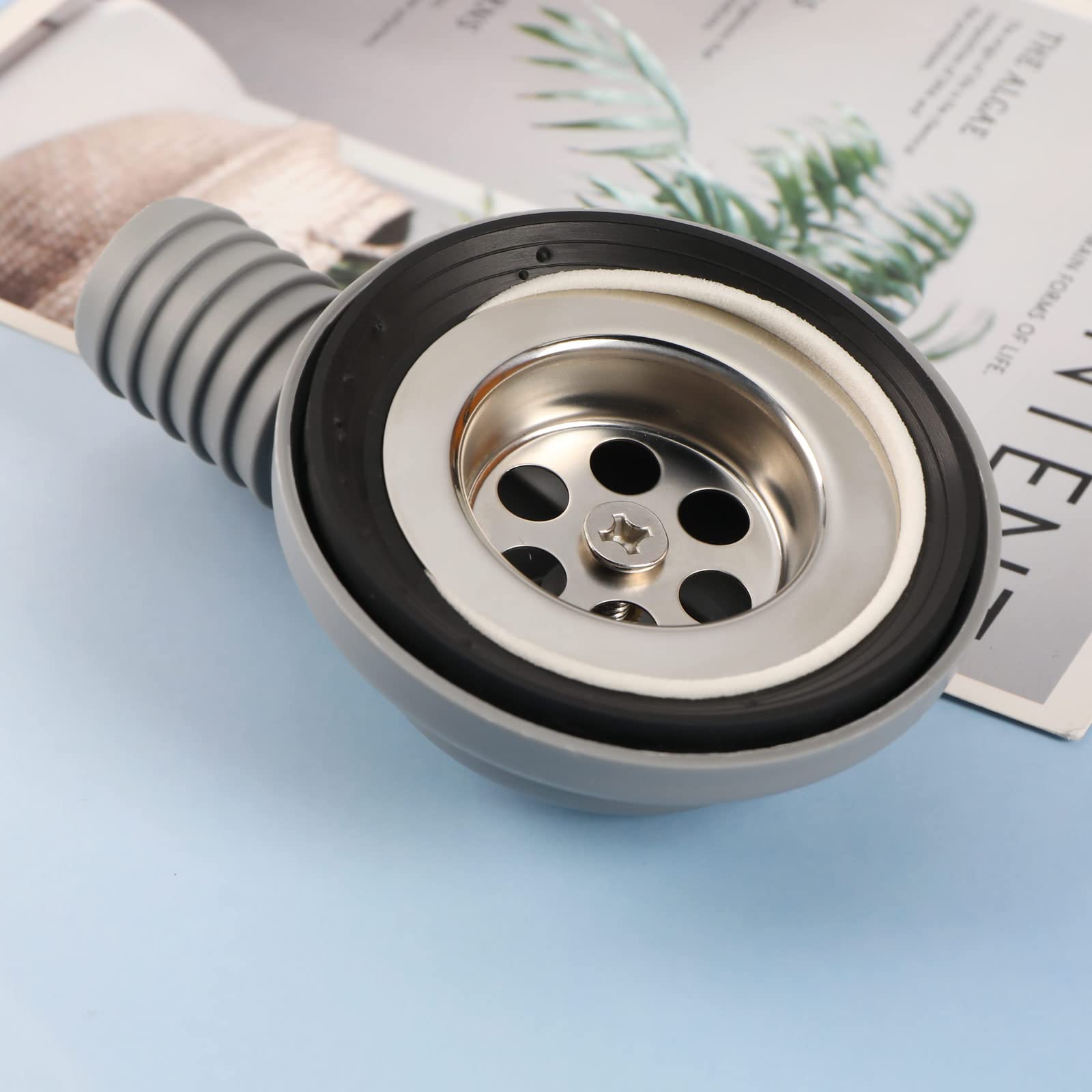 ECSiNG Bonde d'écoulement en acier inoxydable 90° Égouttoir à filtre avec couvercle de fermeture Ouverture du tuyau d'écoulement utilisable de 42 à 50 mm Pour caravane camping-car