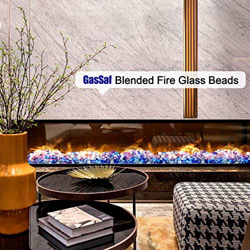 GasSaf Feuerglasperlen aus Mischgewebe für den Außenbereich, Feuerstelle, Kamin und Feuerstelle, 1, 9 cm Glas (4, 5 kg) (Kobaltblau, Karibikblau, kristallklarer Glanz)-4