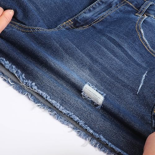 Image of THUNDER STAR Women Mid Rise Ripped Stretchy Jeans Shorts Frayed Raw Hem Casual Denim Shorts