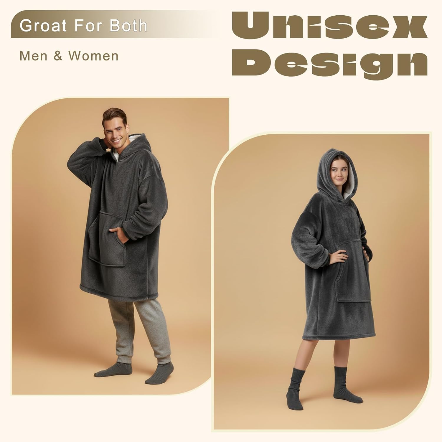 CSONFT Wearable Blanket Oversized for Men Women Hooded Blanket with Sleeves and Pocket One Size Fits Most 55" Length - Image 4