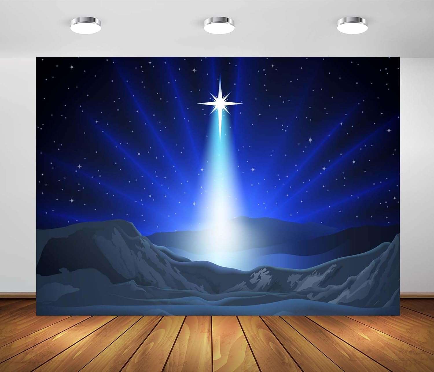 CORFOTO 9x6フィート ファブリック クリスマス キリスト降誕 シーン 背景幕 聖なる星 夜 ベツレヘム イエスの誕生 飼い