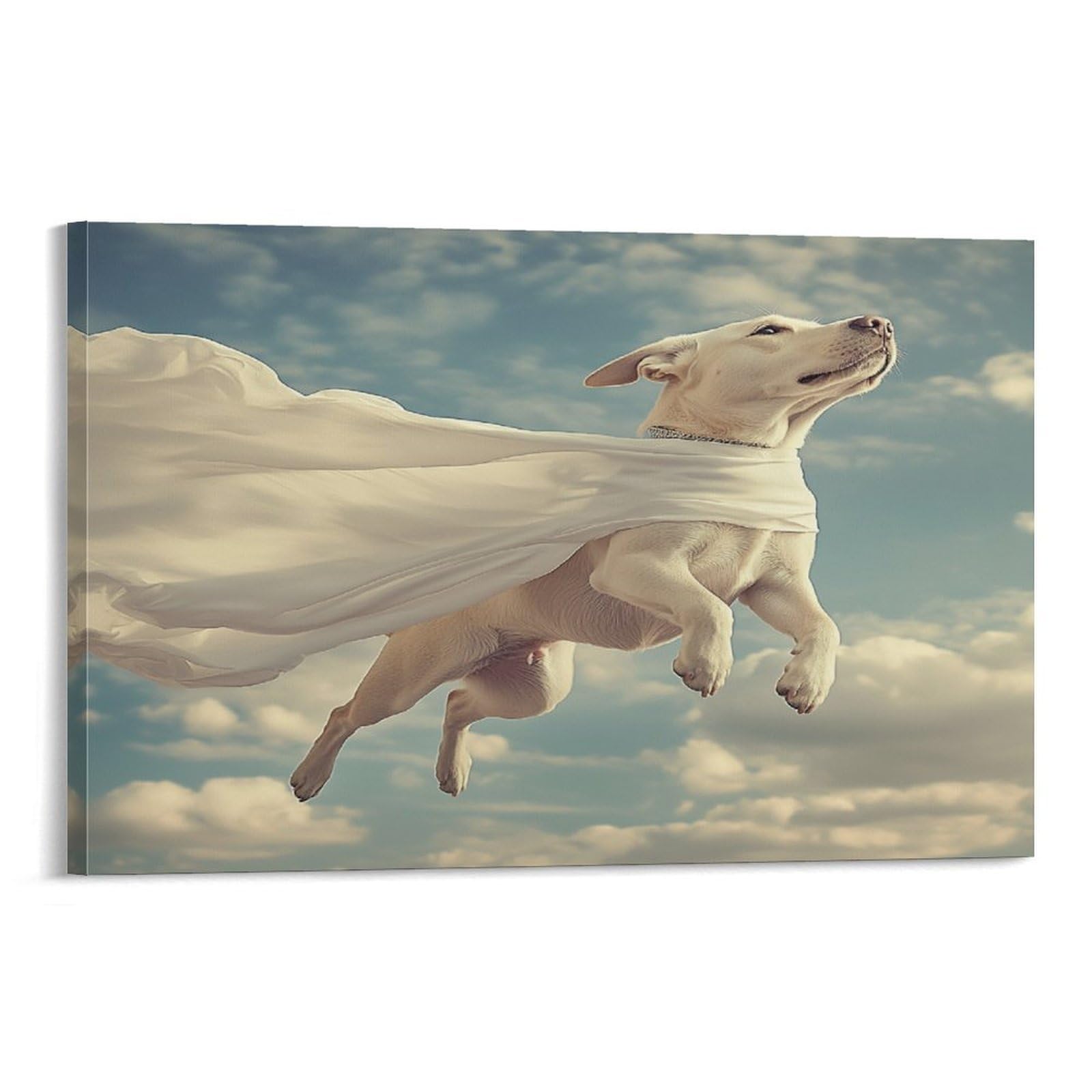 CPLVKWRQJ Flying Dog Superhero Single Piece Whimsical Fantasy Style Canvas Wall Decor - Office Canvas Print Fade Resistant Wall Focal Art Decor 12x18inch(30x45cm)