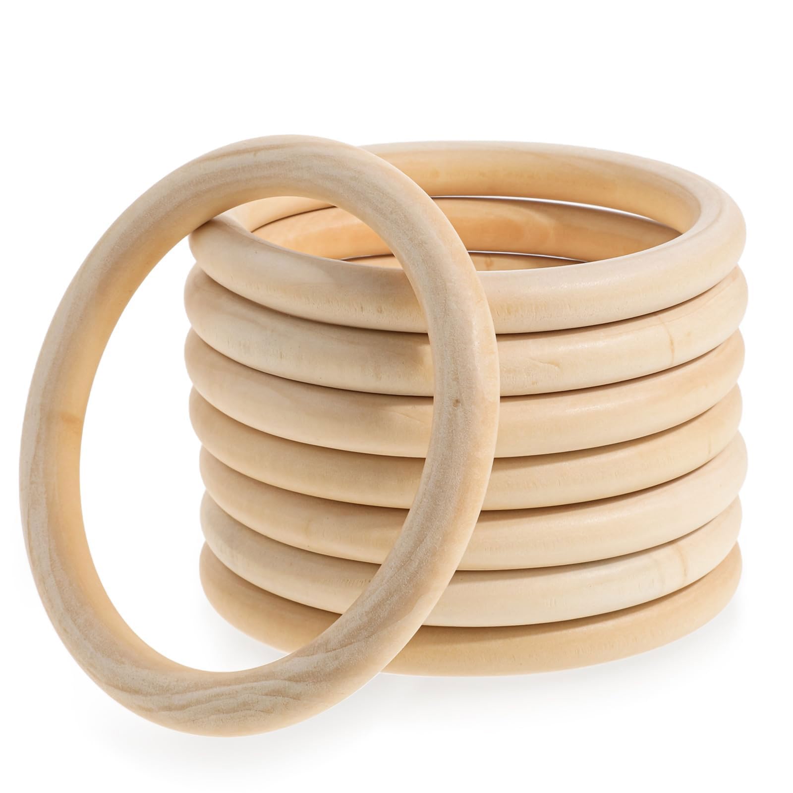 Lote de 10 Anillos de Madera Sin Acabar para Manualidades - Anillos de Madera Natural en Blanco para Colgantes de Joyería, Macramé y Proyectos DIY - Suministros para Hacer Joyas(Size:2.75in/70mm)