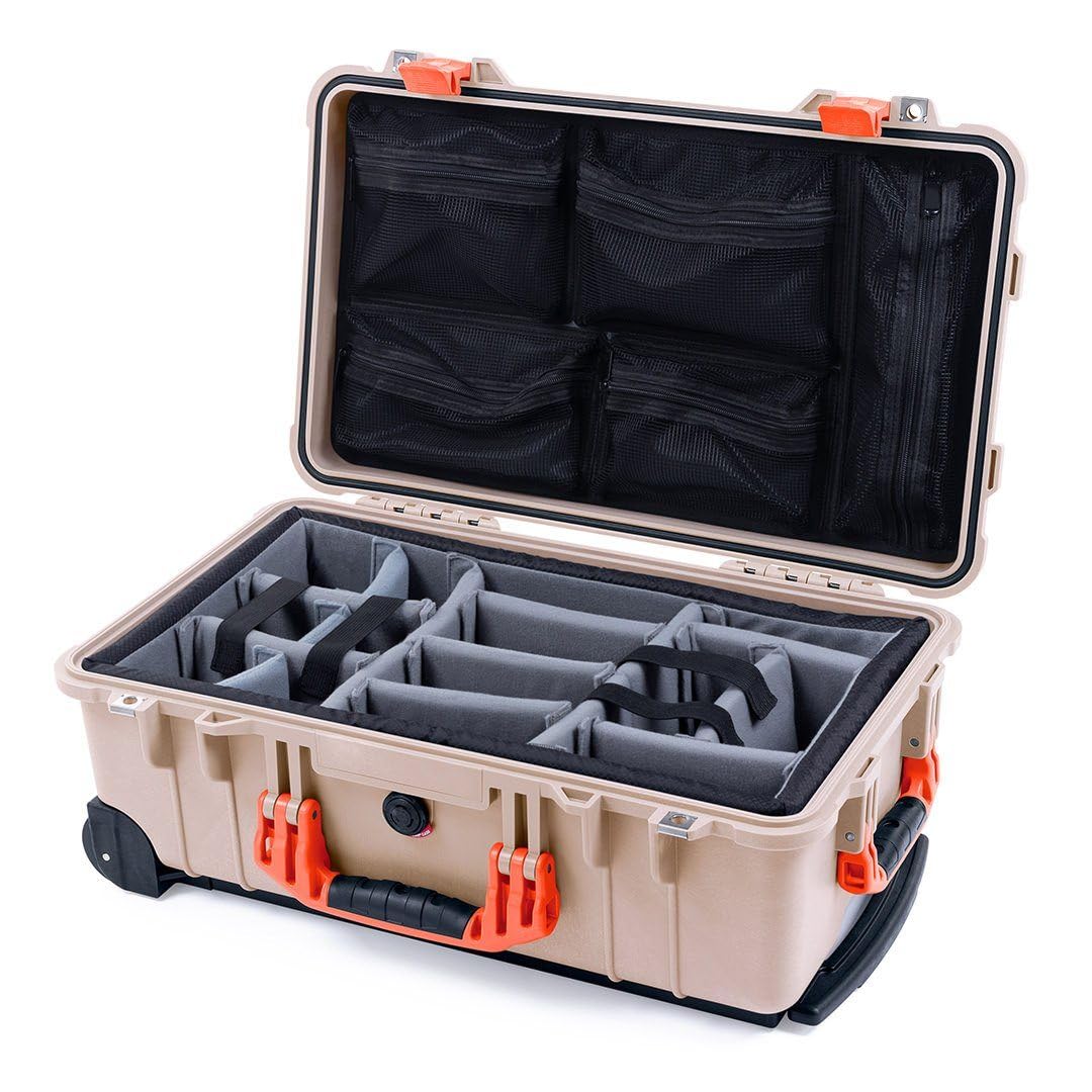 Pelican Protector 1510 Carry-on Case by ColorCase - Desert Tan - Medium Size Waterproof Case with Gray Padded Microfiber Dividers & Mesh Lid Organizer