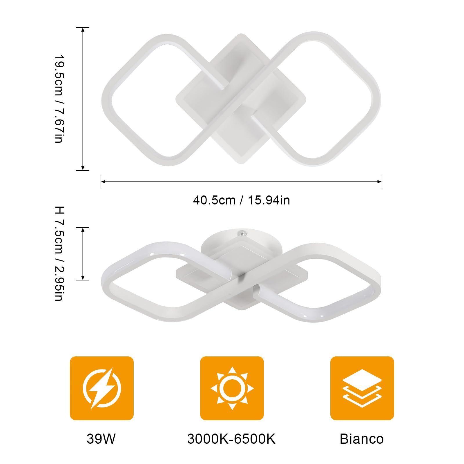 Comely Plafoniera Dimmerabile 40W 4500LM Telecomando 3000K-6500K | 40W 4500LM Lampadario LED Soffitto Bianco per Camera da Letto, Soggiorno, Cucina, Studio