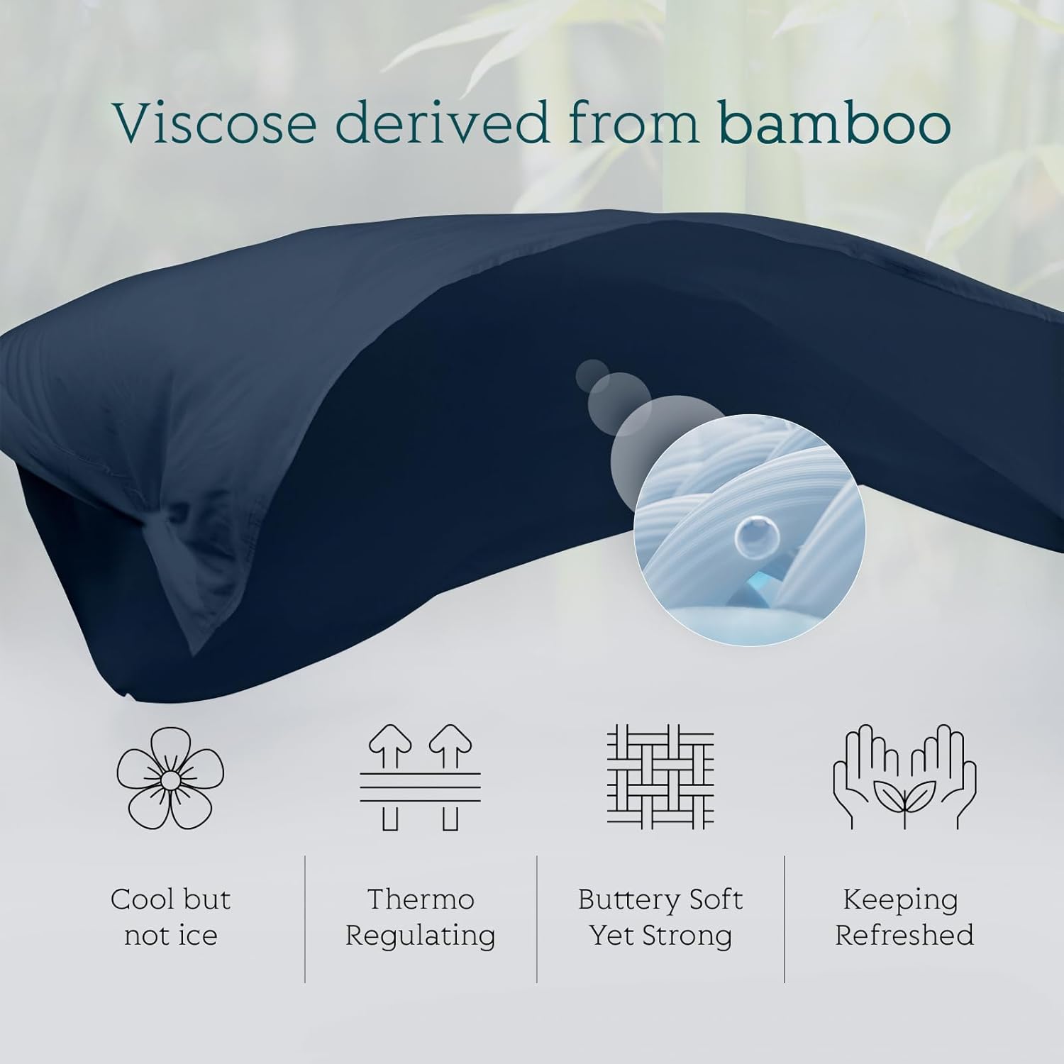 Cooling Sheets Set King Size, Viscose Derived from Bamboo for Hot Sleepers | Deep Pocket Up to 16 Inch | Silky Soft & Breathable Bedding - 4PC (King, Navy) - Image 2