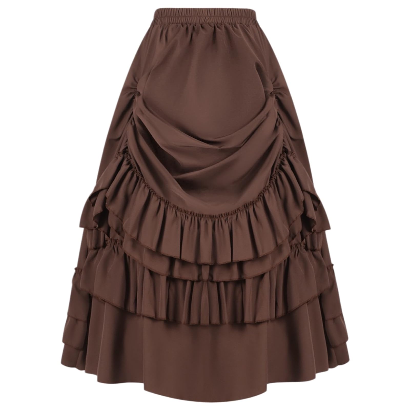 Minigonna Donna Vittoriano Gotico Maxi Gonna Marrone Cotone Asimmetrico Ruffle Hem Steampunk Stile Vintage Lunga-Army Green-XXL-China Mainland