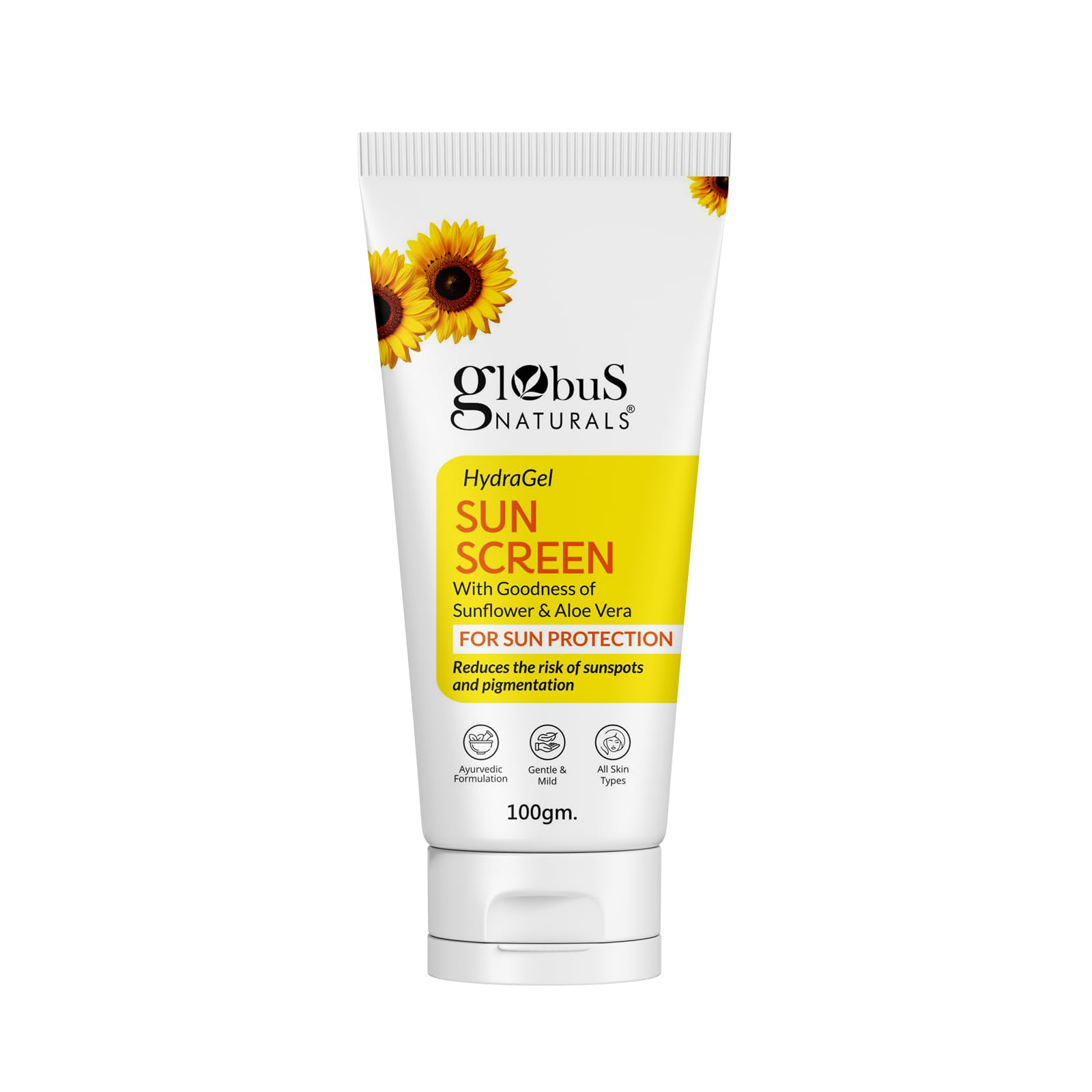 Globus Naturals Hydra Gel Sunscreen With Goodness of Sunflower & AloeVera For Sun Protection All Skin Types 100gm