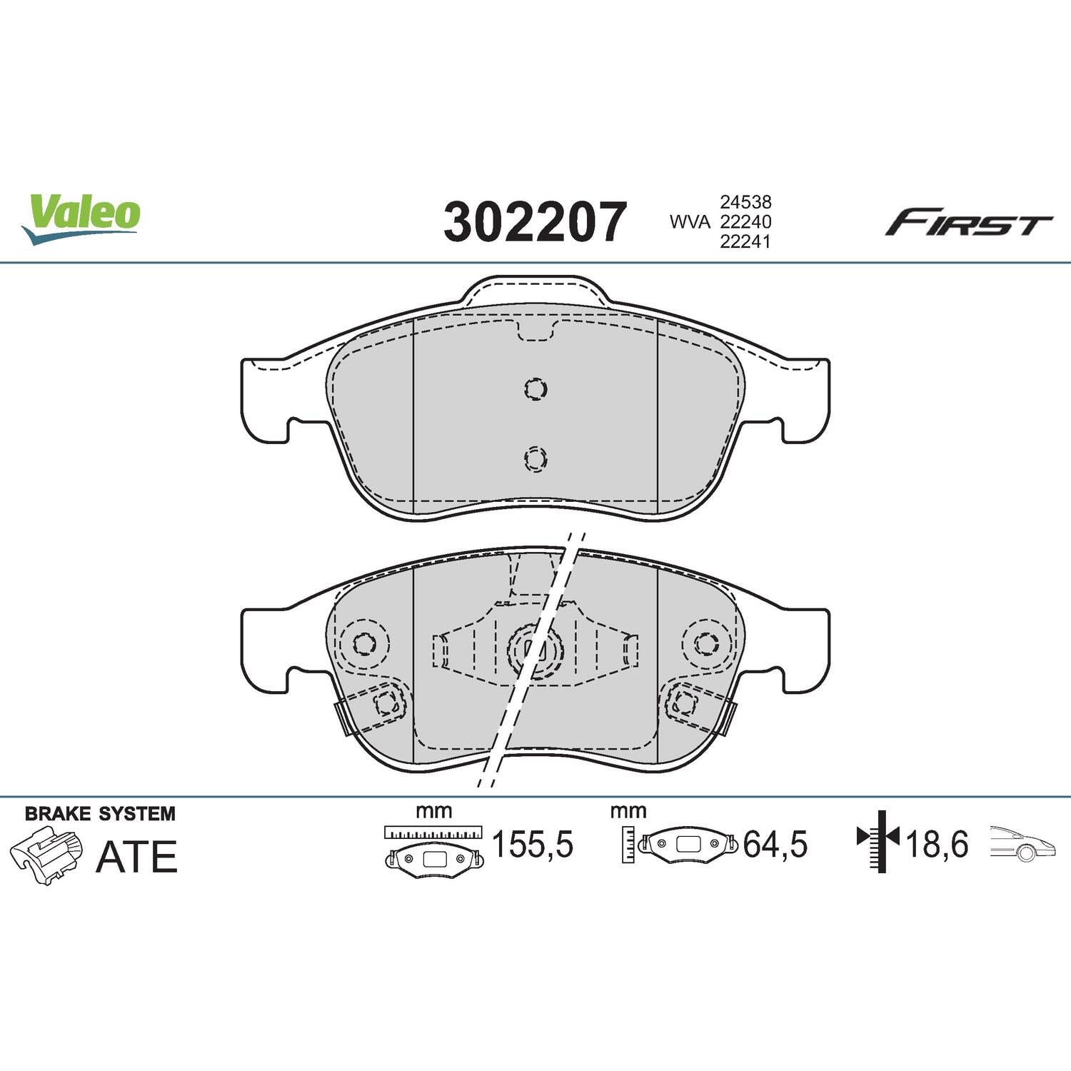 VALEO Kit pastiglie freno, Freno a disco 302207 Compatibile con: FIAT 500X, JEEP RENEGADE SUV