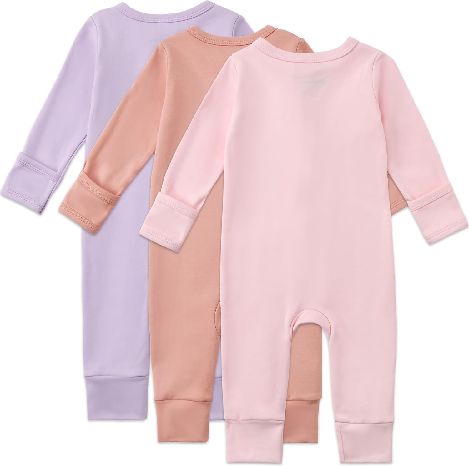 Aablexema 3-Pack Organic Cotton Baby Footless Pajamas with Mitten Cuffs, 2-Way Zipper Infant Romper Outfit - Image 2