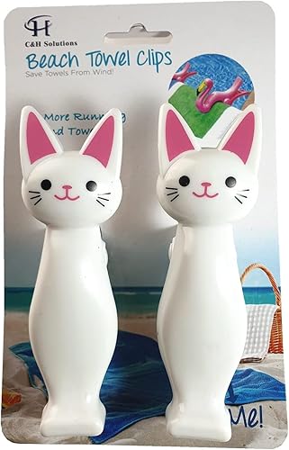 Miniatura 3 de 4 pares (8 unidades) de toallas de playa estilo gato blanco, clips, accesorios de playa, patio o piscina, clips portátiles para toallas, clips para