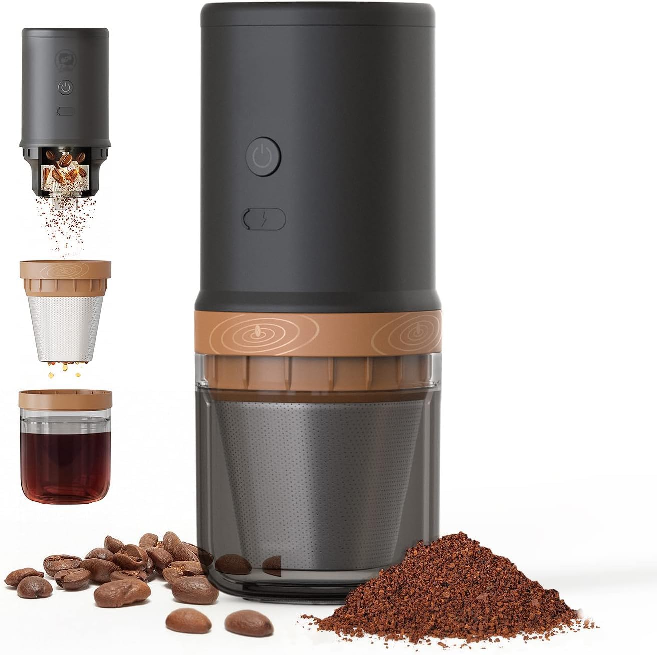 【Electric Coffee Grinder Coffee Maker 】Portable Grinder Stainless Steel Whole Bean for Outdoor Sport Lover French Press Drip Coffee, Reusable Espresso Capsules Turkish Brew