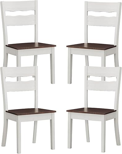Miniatura 1 de GTU Furniture Juego de 4 sillas de madera clásica de dos tonos sin brazos para cocina, comedor, color blanco, con respaldo de escalera de madera