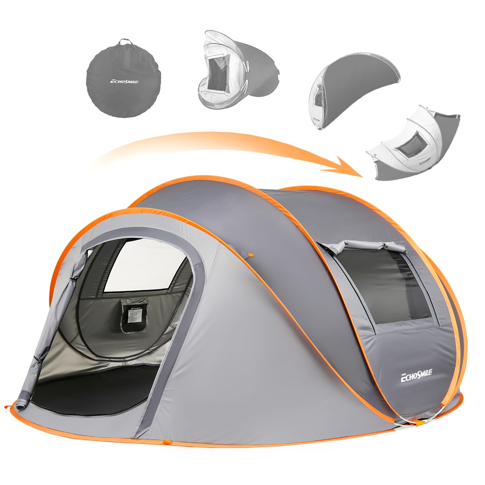 EchoSmile Tenda da Campeggio Istantanea Pop Up 4-8 Posti, Tenda Familiare Ultraleggera Portatile, Antivento e Impermeabile per Picnic, Trekking e Attività All'aperto