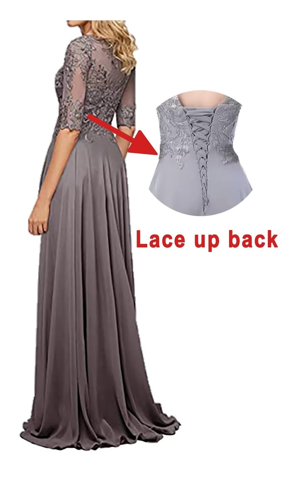 Sincemeet Abito da Madre della Sposa in Chiffon di Pizzo da Donna Abito da Sera Formale con Maniche a 3/4 Un Abito da Ballo di Linea