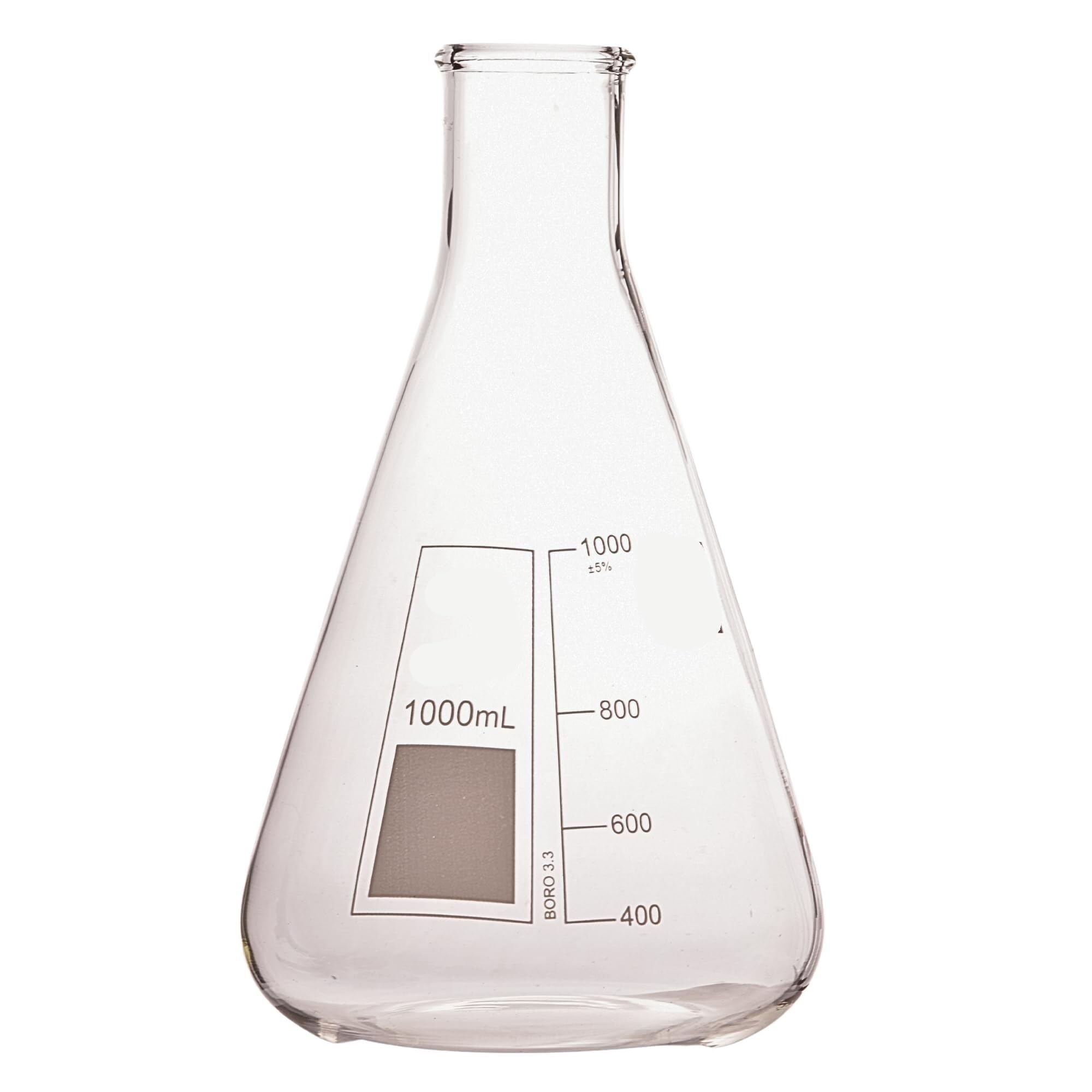 Matraz de Erlenmeyer de vidrio borosilicato 1000ml - Resistente al calor y a productos químicos, Boca estrecha