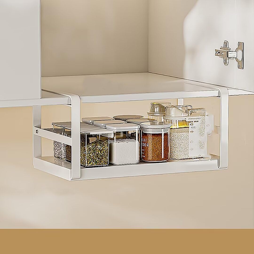 Cesta para debajo del estante – Cestas colgantes de metal para cocina, baño, oficina, armarios y cabina – Ahorro de espacio en blanco