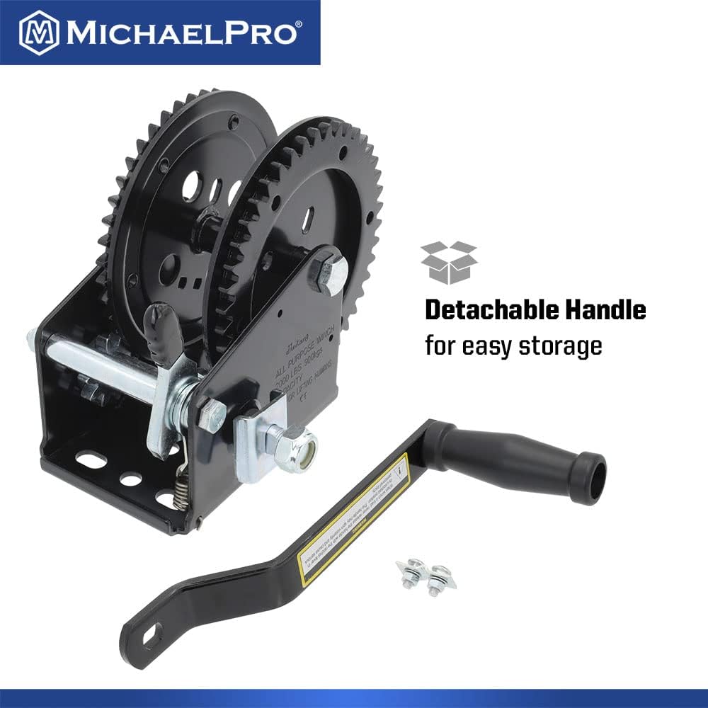 MichaelPro MP009092 2000lbs Double Gear Heavy Duty Hand Winch for Automotive, Boat, Trailer