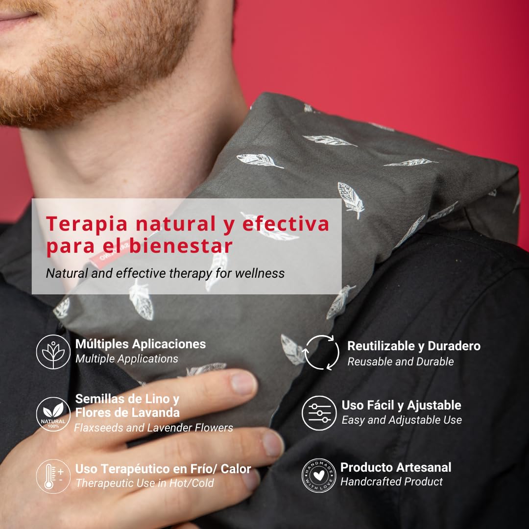 Saco Térmico de Semillas de Lino con Lavanda para Microondas - Alivia Dolores Cervicales, Menstruales, Musculares y Deportivos - Almohadilla Calor y Frío - Natural (Jaspeado Blanco)