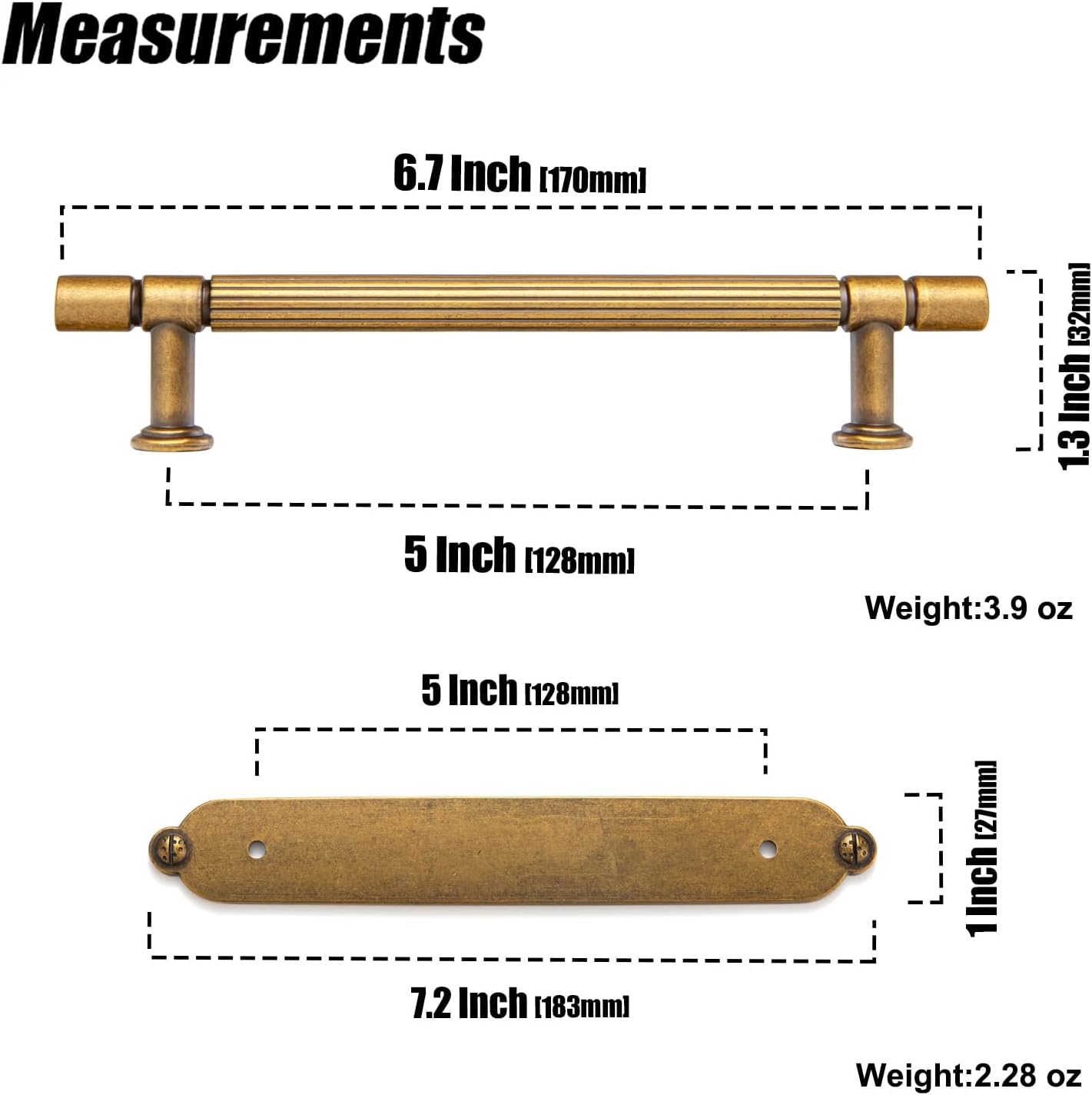 Antique Brass Zinc Alloy Cabinet Handle with Backplate - 5''(128mm) Hole Center Cabinet Pull Hardware for Bedroom, Kitchen, 2 Pack（9621-G013）