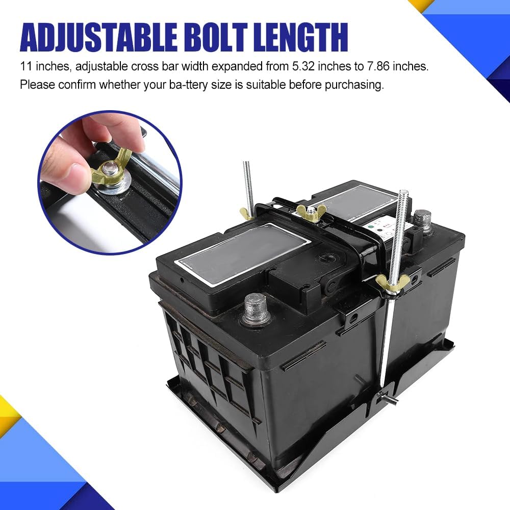 Adjustable Battery Hold Down, Universal Adjustable Battery Crossbar with J Bolt, Rust-Resistant Battery Tie Down Holder Kit for Cars SUVs