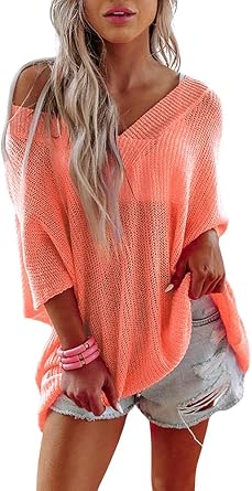 Beach Vacation Clothes for Women Summer Tops Half Sleeve Oversized Crochet Sweater Womens Tops Womens Cover ups