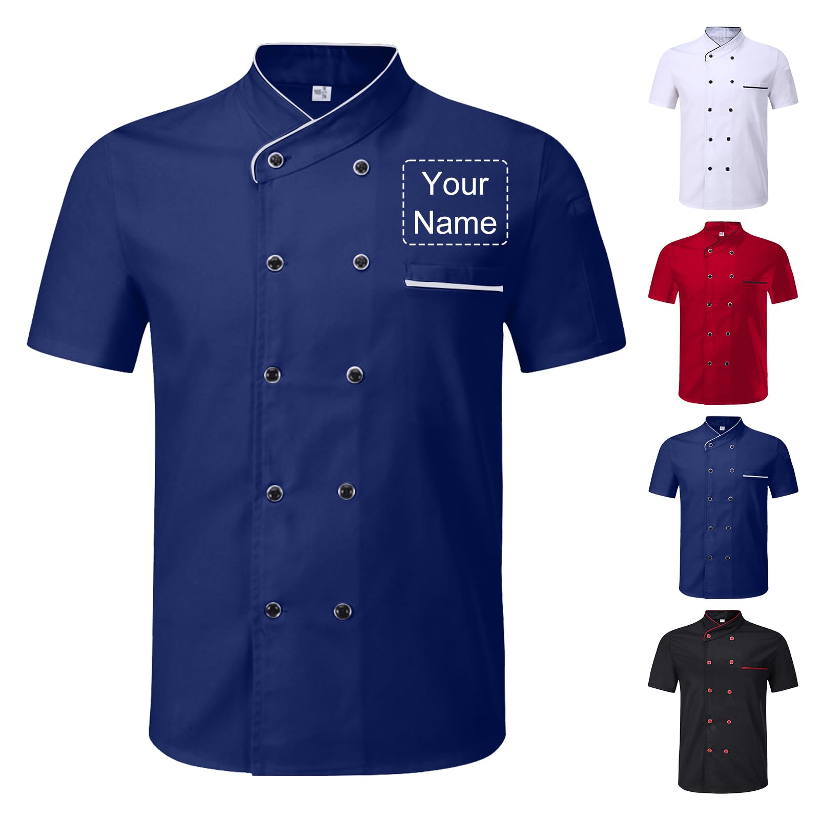 Veste de Cuisine Homme Personnalisable avec Nom Brodé Manches Courtes, Blouse de Travail Restaurant Unisexe, Tenue Cuisine Femme Professionnelle pour Hôtel Boulangerie Traiteur