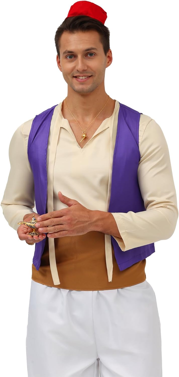 7 Pcs Mens Arab Prince Costume Fairy Tale Suits Halloween Cosplay Party Suit - Image 3