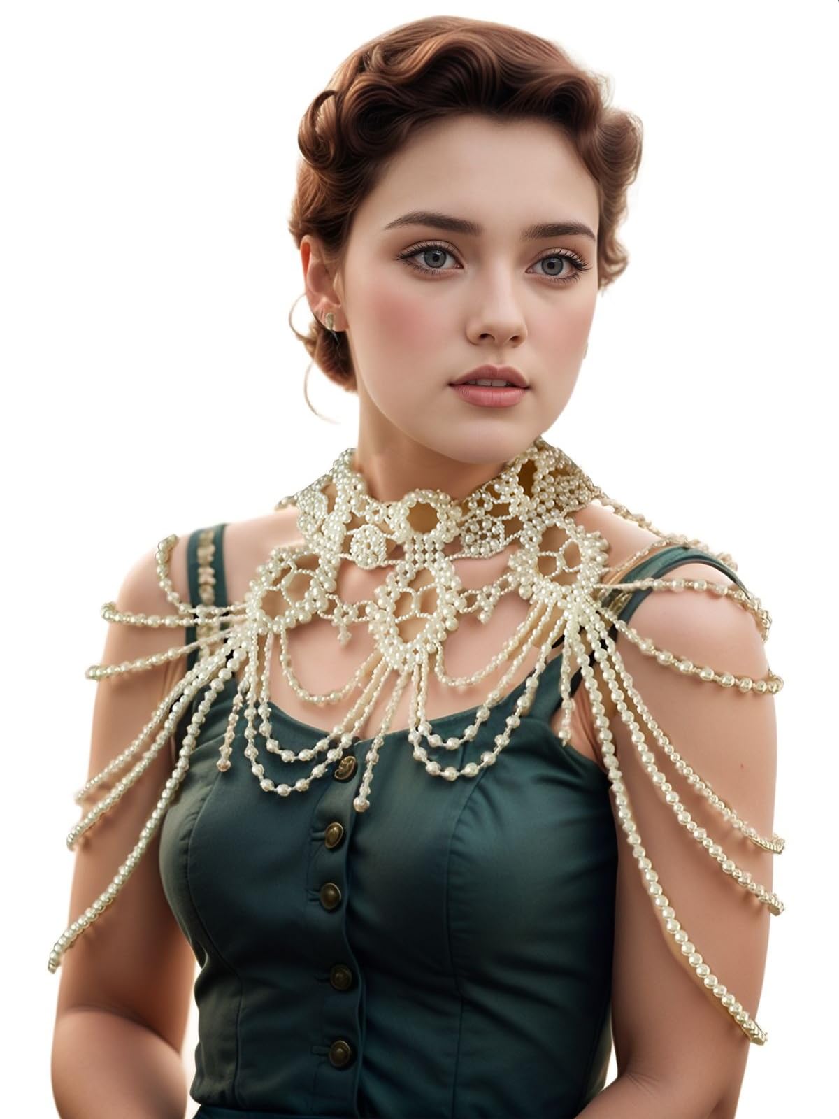 Unykaflor Vintage Pearl Cape,Women Beaded Shawl Pearl Capelet for Bridal Wedding Steampunk Costume
