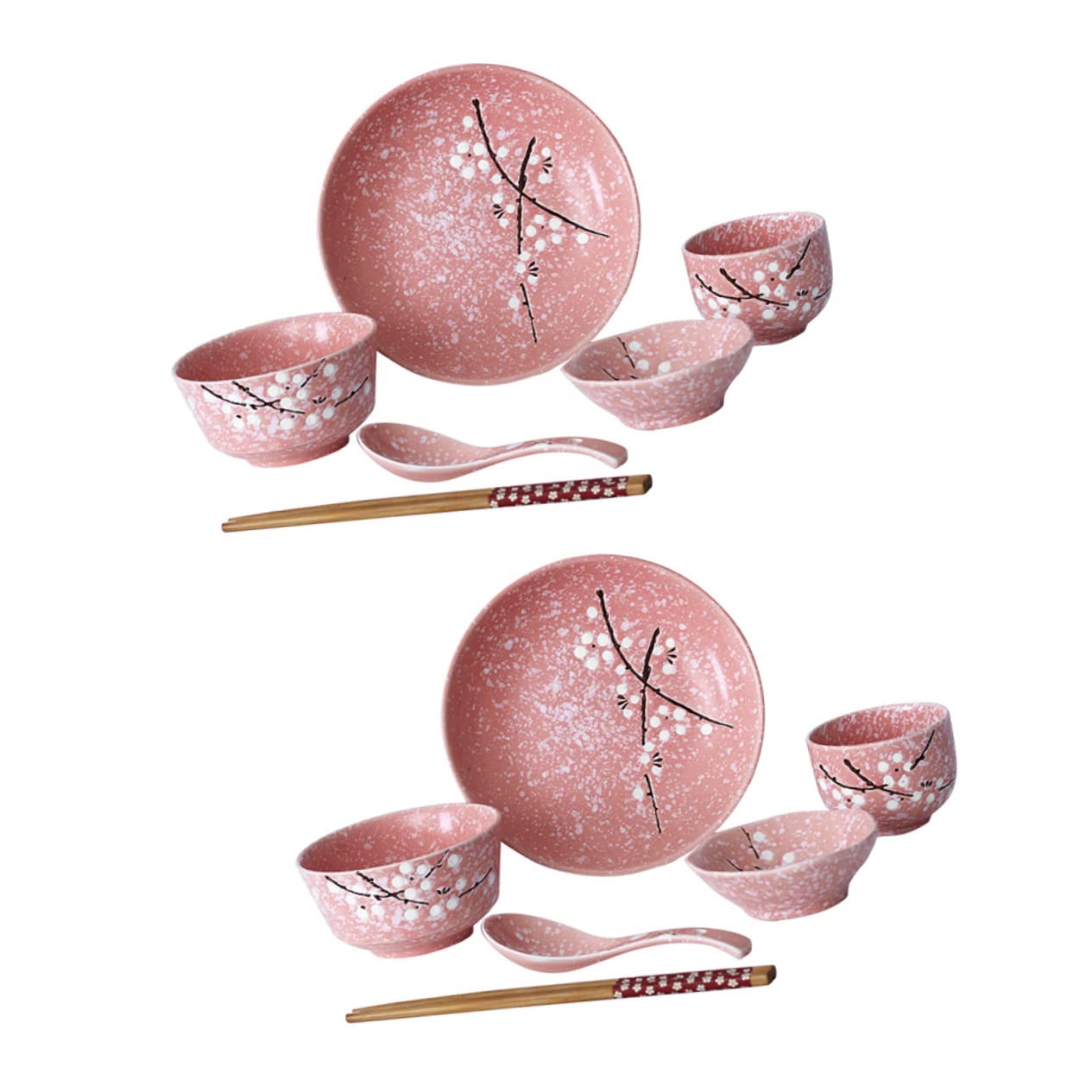 Service de Table Japonerie en Céramique Rose, 12 Pièces pour Maison | Style Délicat, Usage Maison ou Restaurant, Ensemble Unique, Finition Rose, Composition Céramique