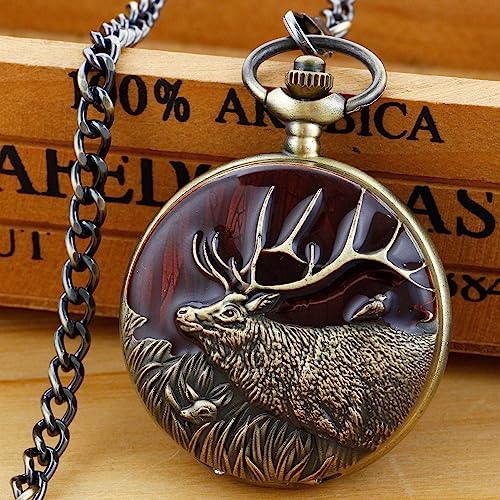 Realpoo Animal Patch Quartz Pocket Watch, Carved Goat Animal Patch Quartz Pocket Watch For Men, Men's Quartz Pocket Watch With Waist Chain Gift #TOP2