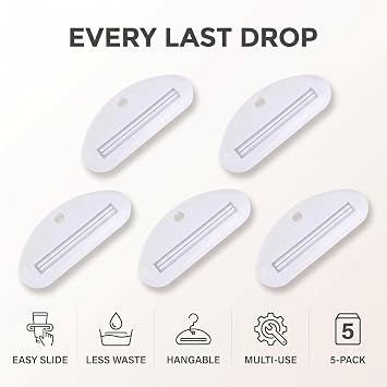 5Pcs White Toothpaste Squeezer,Plastic Toothpaste Tube Squeezer Dispenser,Toothpaste Clips for Saving Toothpaste,Simple and Practical, Kid Friendly,Bathroom Safety, Aids and Accessories,Tube Squeezers