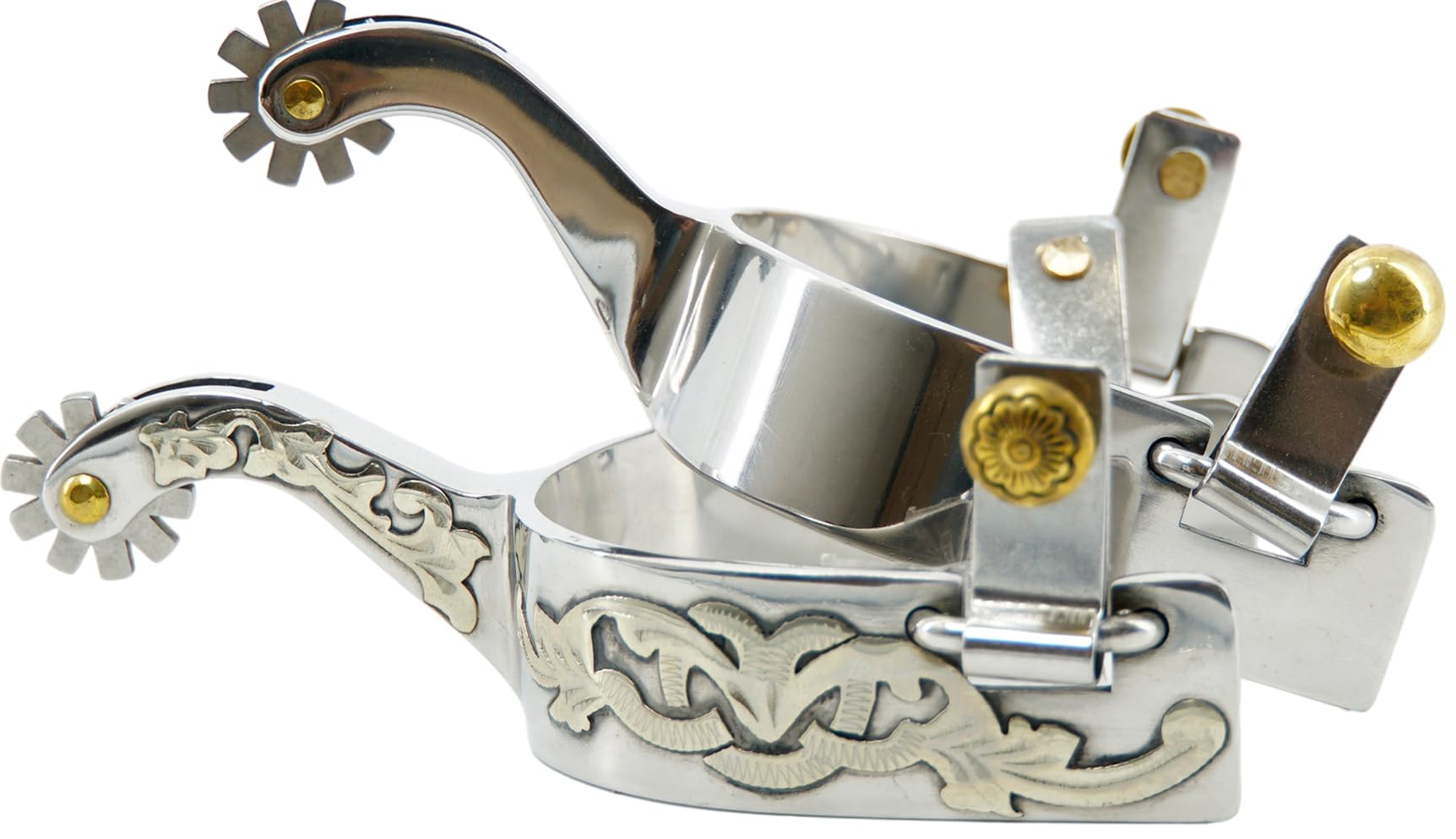 Jeereal Cowboy-Sporen für Herren, Edelstahl, mit Sporenriemen, gravierte deutsche Silberbesätze, Eisen, 2,5 cm Band, 5,4 cm Schaft