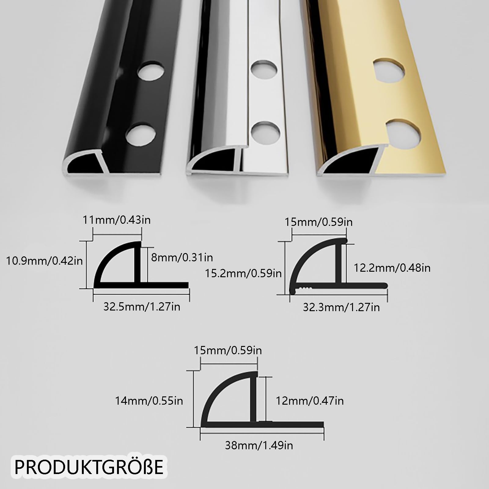 Piastrelle Terminali Lunghe 125CM, 2 Pezzi, Profilo Di Protezione Angolare Quarto Di Cerchio Per Piastrelle, Profilo Terminale Per Bagno, Cucina, Camera Da Letto, Sala Da Pranzo(Black,8mm)
