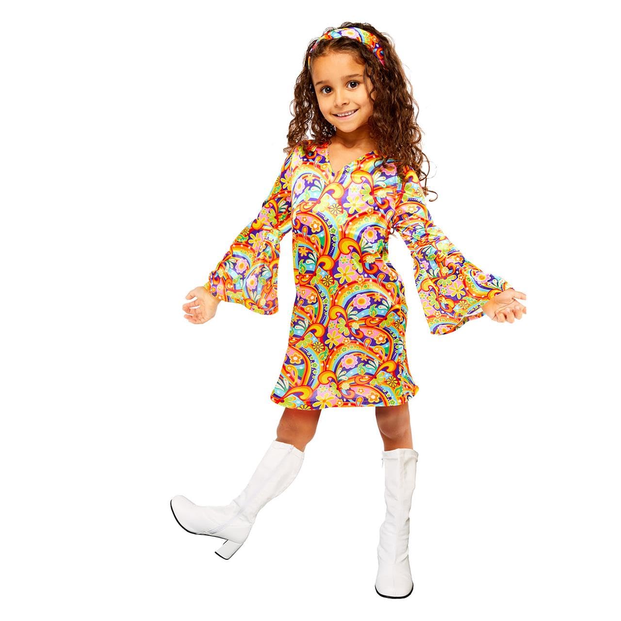 (PKT) (9907364) Child Girls Rainbow Hippy Costume (8-10yr)
