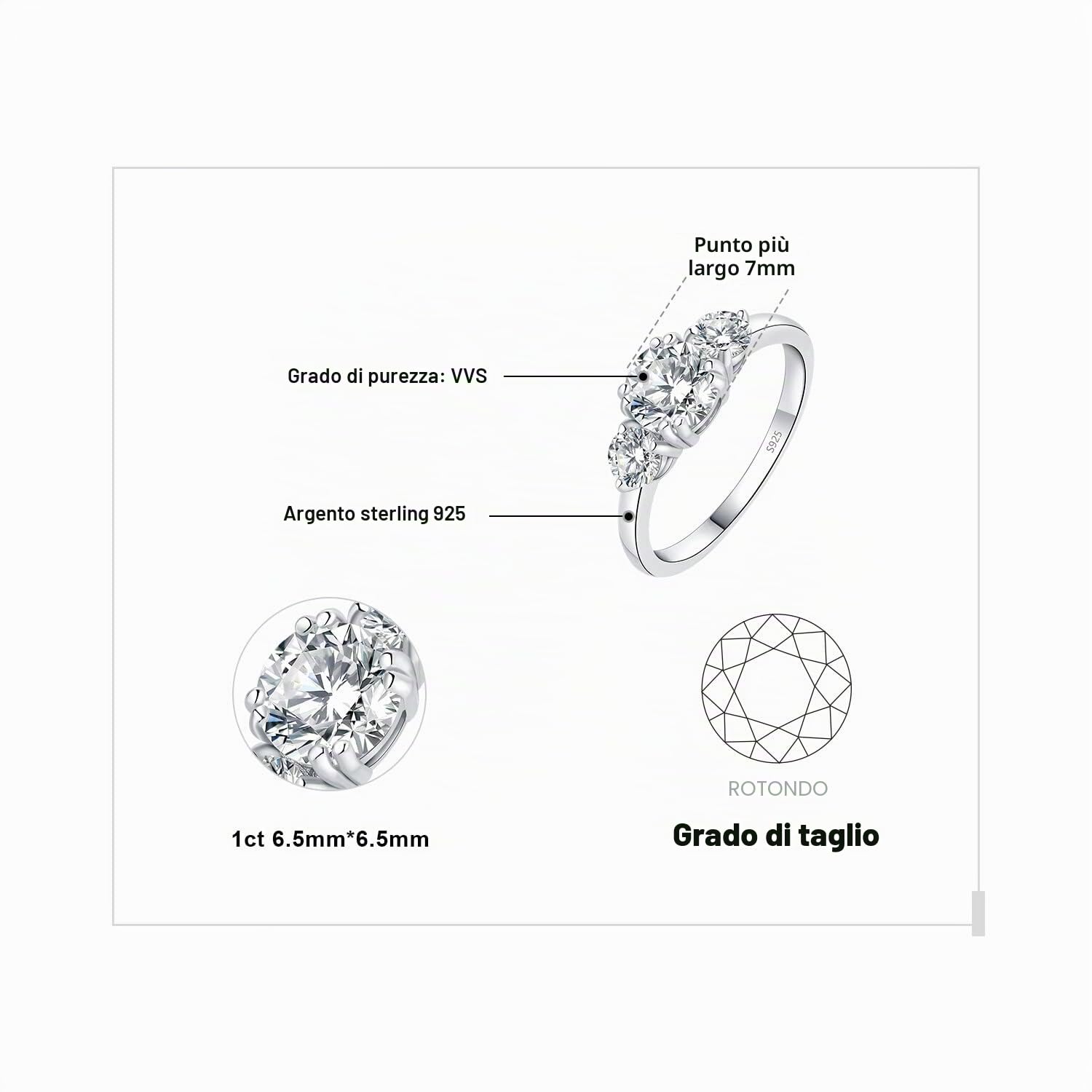 JewelryPalace 1ct Classico Anello a Tre Pietre Donna Argento con Creato Moissanite, Anelli Argento 925 con Pietra a Taglio Rotondo, Fede Nuziale in Tre Ori Anello Matrimonio Set Gioielli Donna