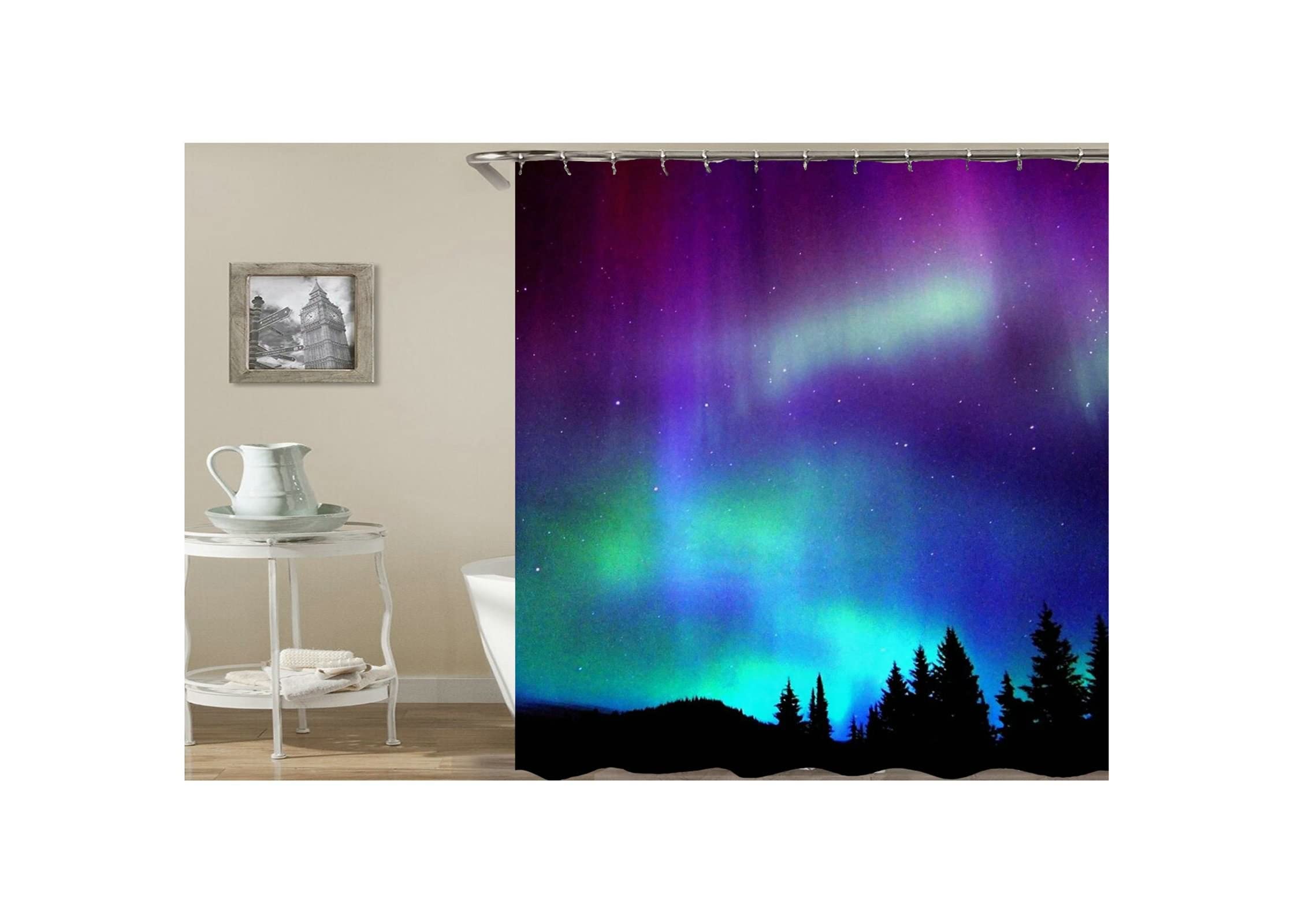 Gualiy Badewannenvorhang Textil, Duschvorhang Schimmelresistent Aurora-Muster Bad Vorhang Bunt Duschvorhang 180x200 cm