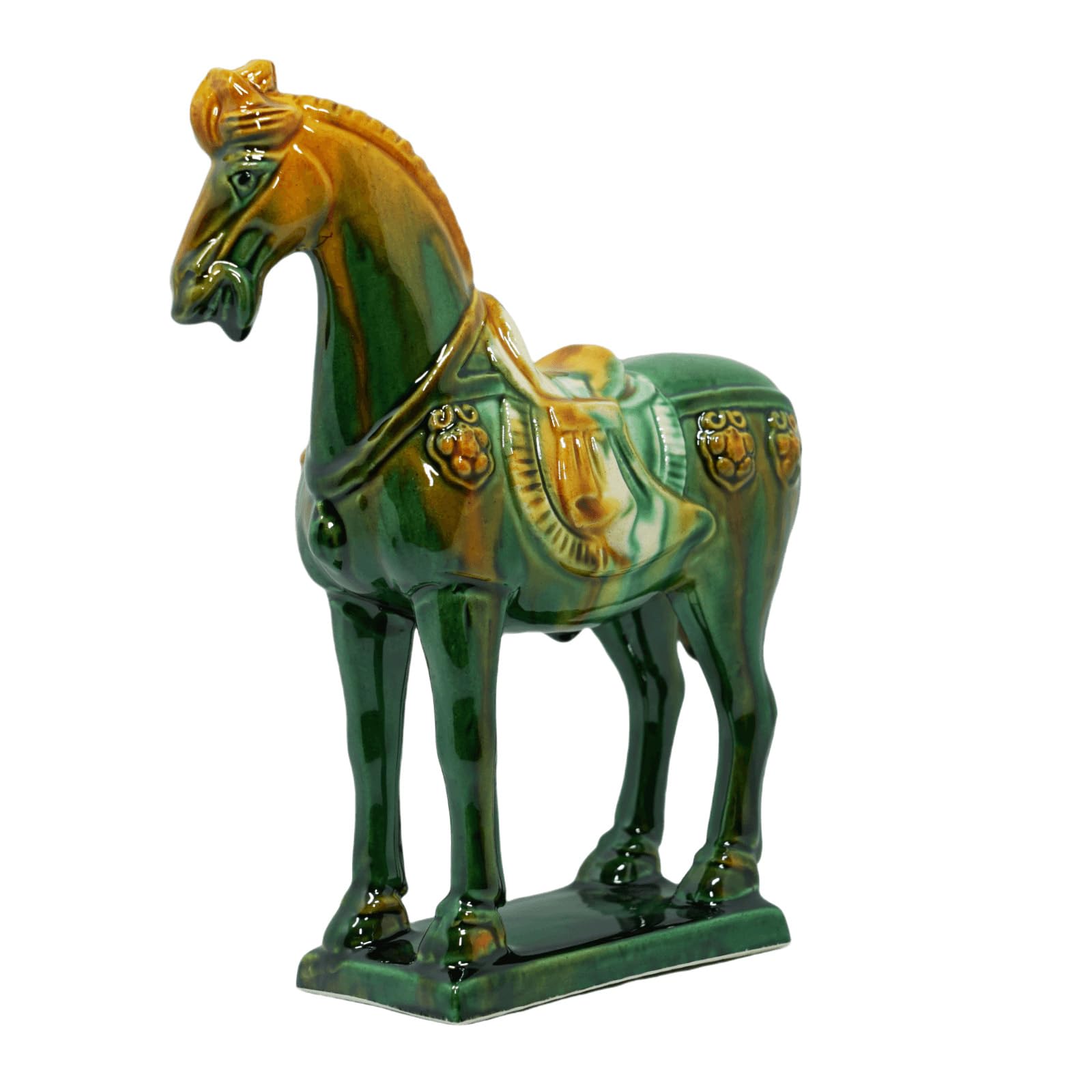 Handmade -Tang Dynasty Tri-Color Horse Sculpture Wemings Ceramic Horse-19cm Cultural Art Piece for Home,Bookcase or Office Decor (Green)