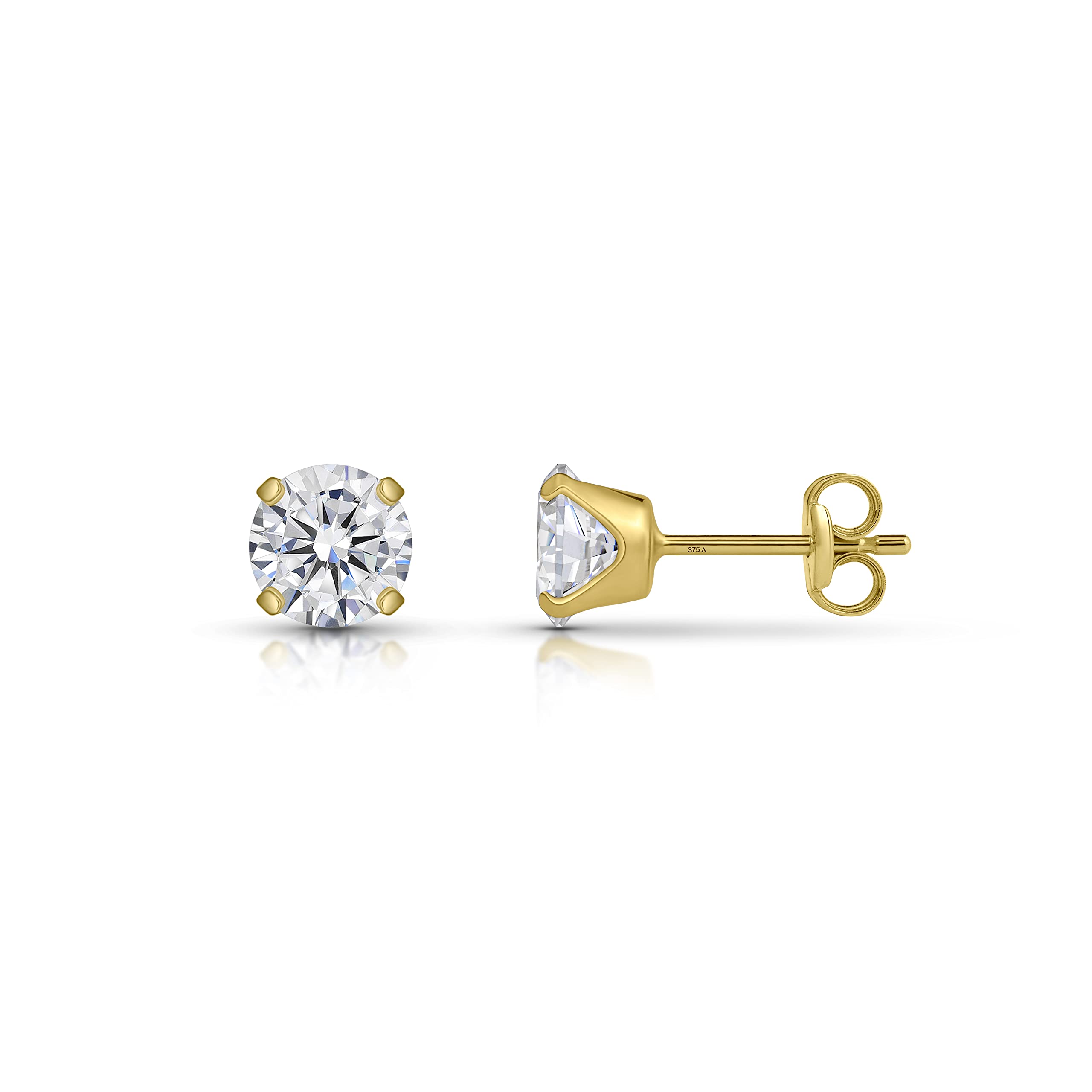 AmbertaAllure Pendientes de Botón con Circonitas para Mujer en Oro de 9 Quilates